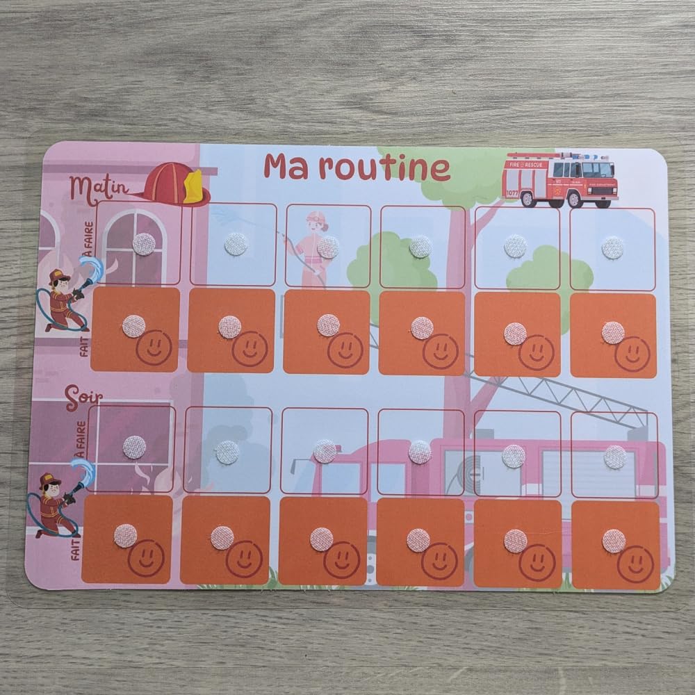Tableau Routine Enfant Camion de Pompier – Planning Visuel Matin et Soir – Autonomie Enfant – 30 Étiquettes Activités du Quotidien