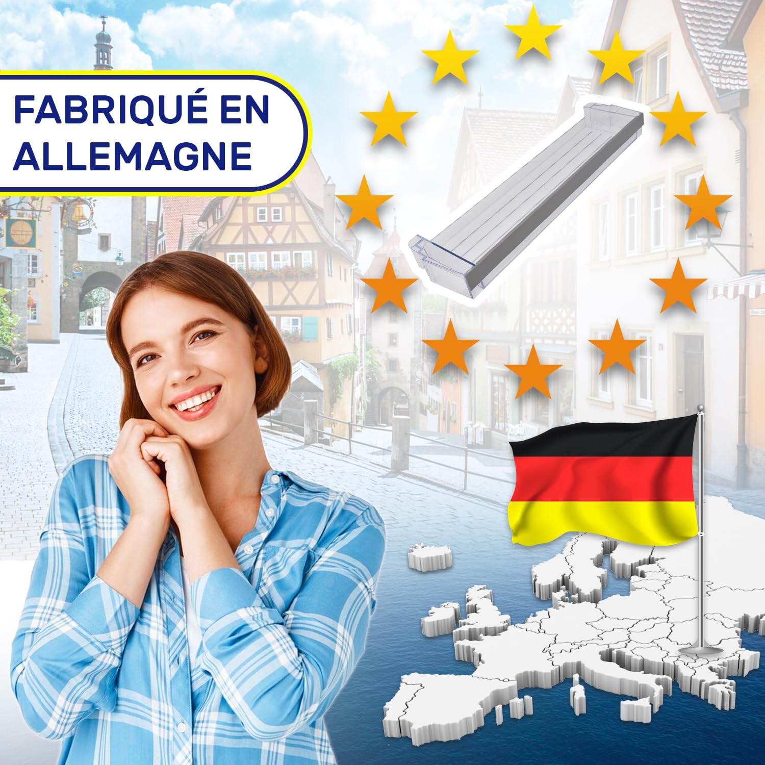 Balconnet pour Porte-Bouteille du Frigo 420x102x40 mm avec le Code Original 11006127 pour Neff - MADE IN GERMANY - Garantie de 10 Ans - MONTERAL