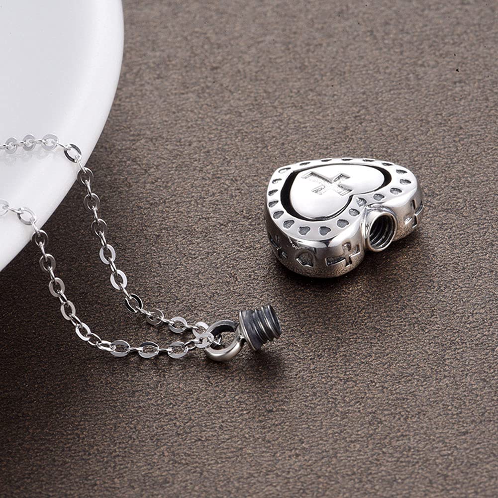 Herzförmige Urne Halskette 925 Sterling Silber Kreuz Religiöse Diamanten personalisierte Ur-Halskette Esche Liebe Memorial Schmuck Geschenk