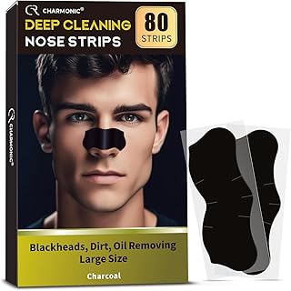 Charmonic Blackhead Remover Pore Strips, 80 Pcs Black Head Remover for Face, Natural Charcoal Nose Strips for Pore Cleaner, Large Size Nose Pore Strip for Men for Oil Blackheads & Whiteheads Remover