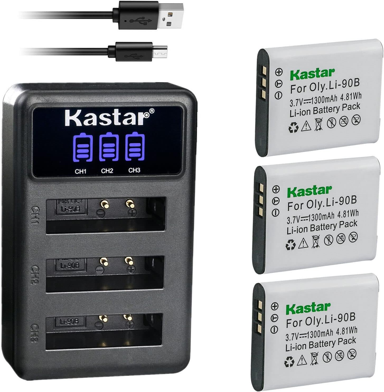 3 Pack Battery and LCD Triple USB Charger Compatible with DB-110 Battery, GR III Digital Camera, WG-6 Digital Camera, G900 Digital Camera