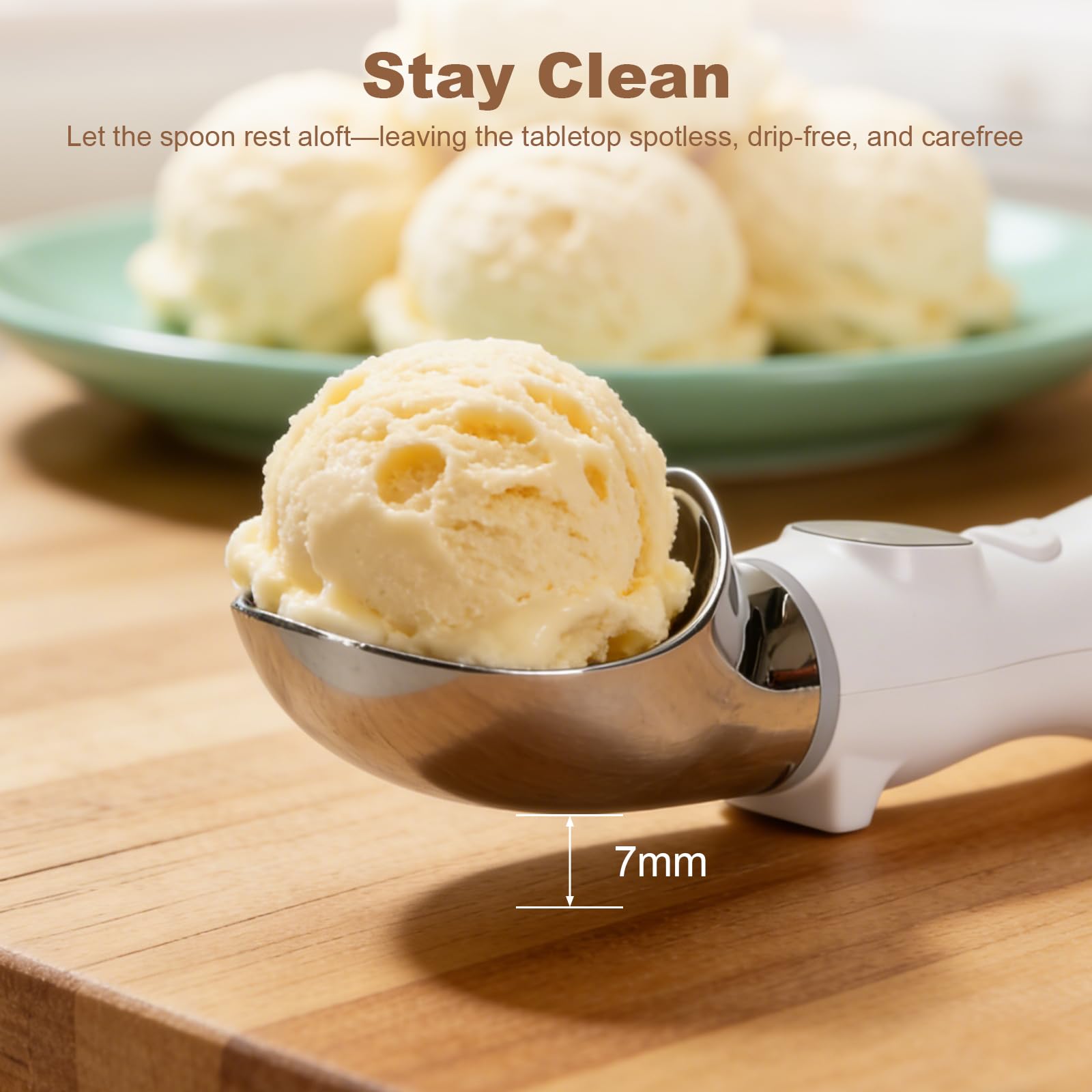 Cuillère à glace chauffante rechargeable, électrique 4000 mAh avec 3 niveaux de chaleur réglables et affichage LED, accessoire de cuisine pour glace dure, étanche IP67, avec voyant lumineux