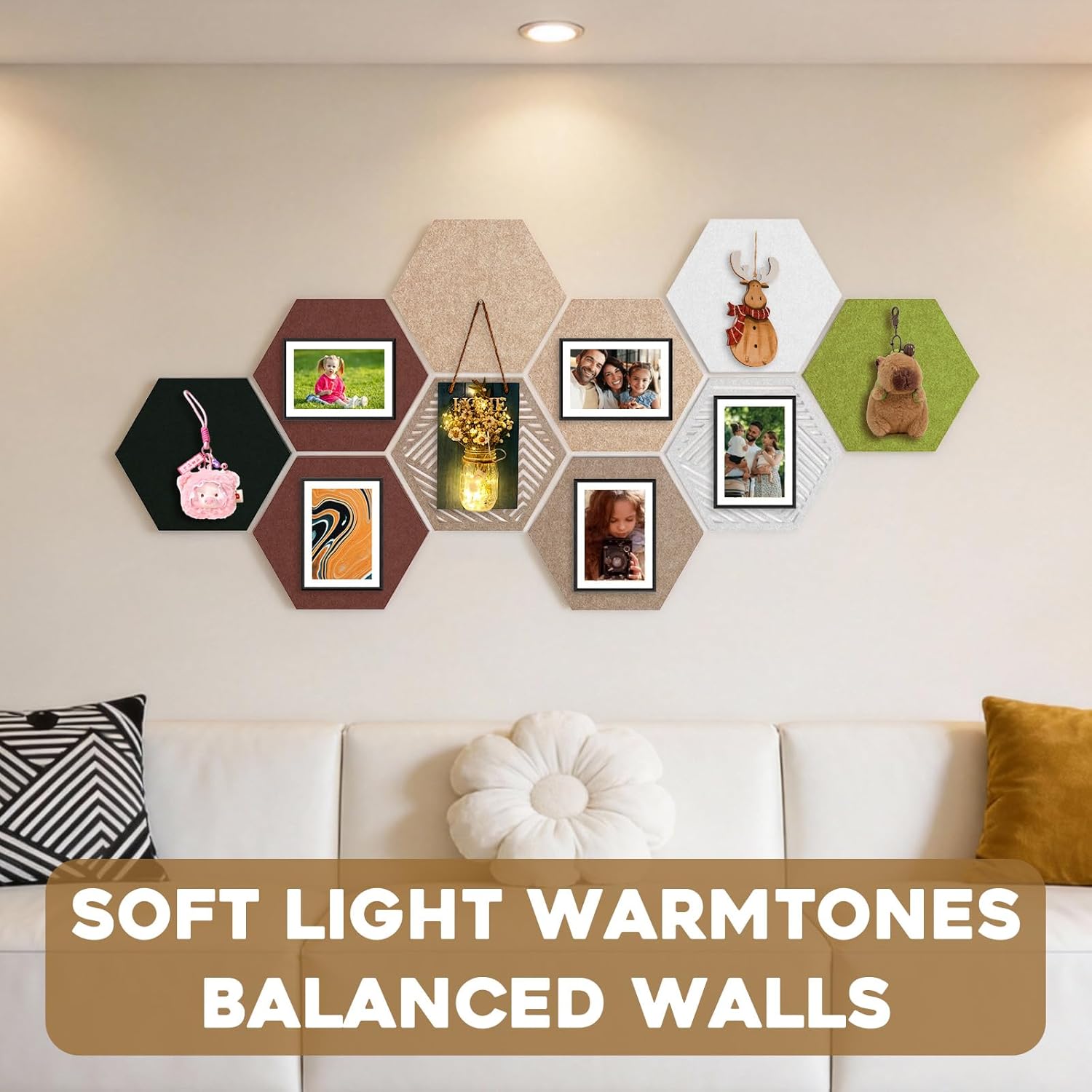 10PCS 11.8" Large Hexagon Felt Cork Board Tiles, Geometric Modular Bulletin Boards with 50 Pushpins, 35 Adhesive Tabs for Office School Home Wall Decor Stickers Memos Photos Display (Hexagon)