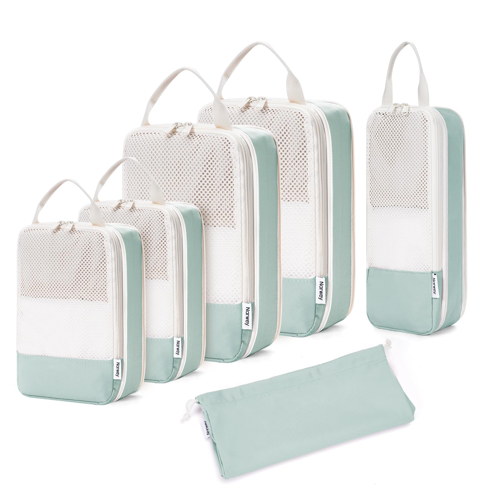 Narwey Kompressionspackwürfel für Koffer und Rucksack, 6-teiliges Reisekompressionspackbeutel-Aufbewahrungswürfel-Organizer-Set für Handgepäck