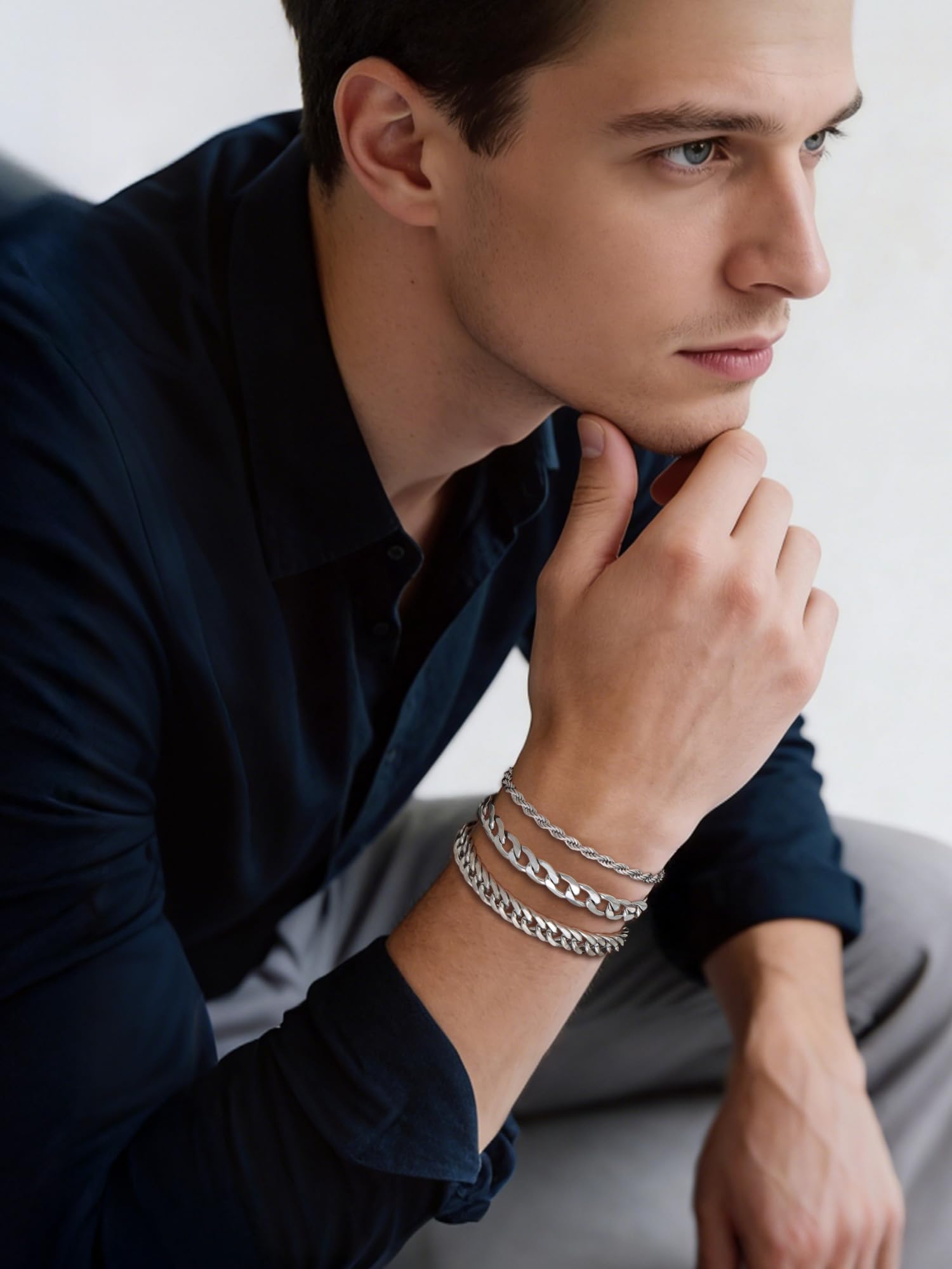 Richsteel Set di 2/3 Braccialetti in Acciaio Inox 316L di Alta Qualità Bracciale Uomo Argento Nero Oro Lunghezze 19cm 21cm 23cm Catena Cubana