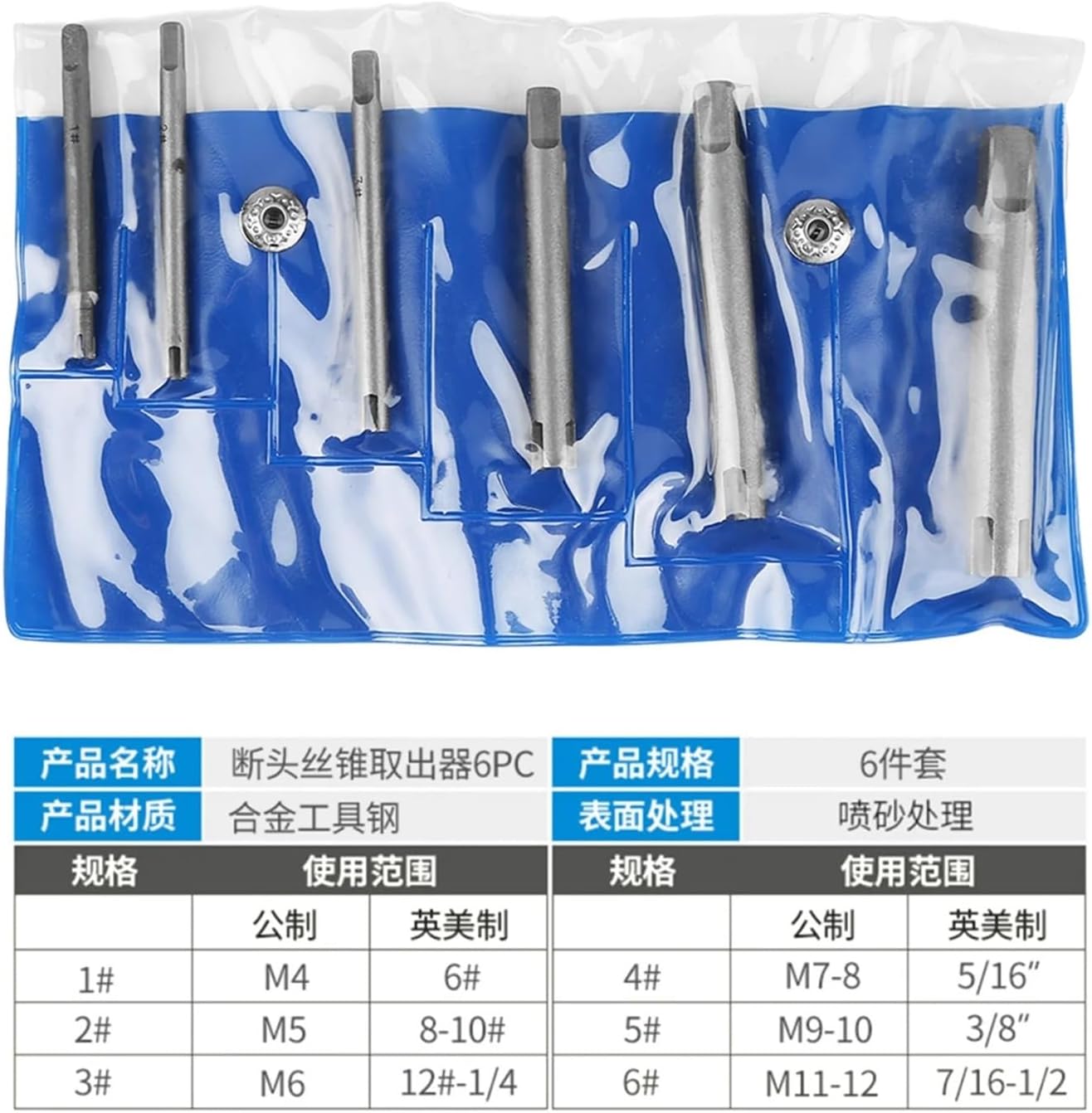 Forming Tap High Speed Steel Broken Head Taps Remover Stripped Screw Tap Extractor Set Tools(6pcs)