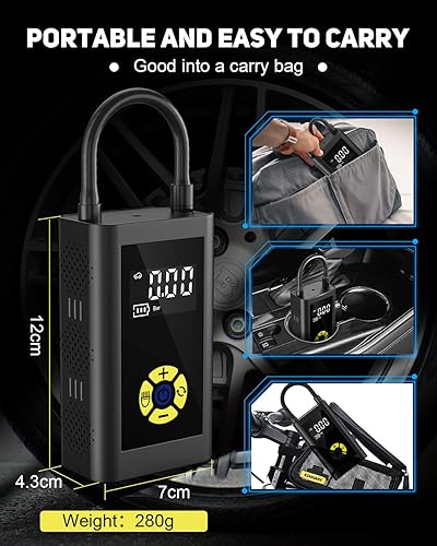 Miniatura 6 de LAMONKE Inflador de neumáticos portátil, compresor de aire portátil para automóvil, inflador de neumáticos con apagado automático y pantalla LCD,