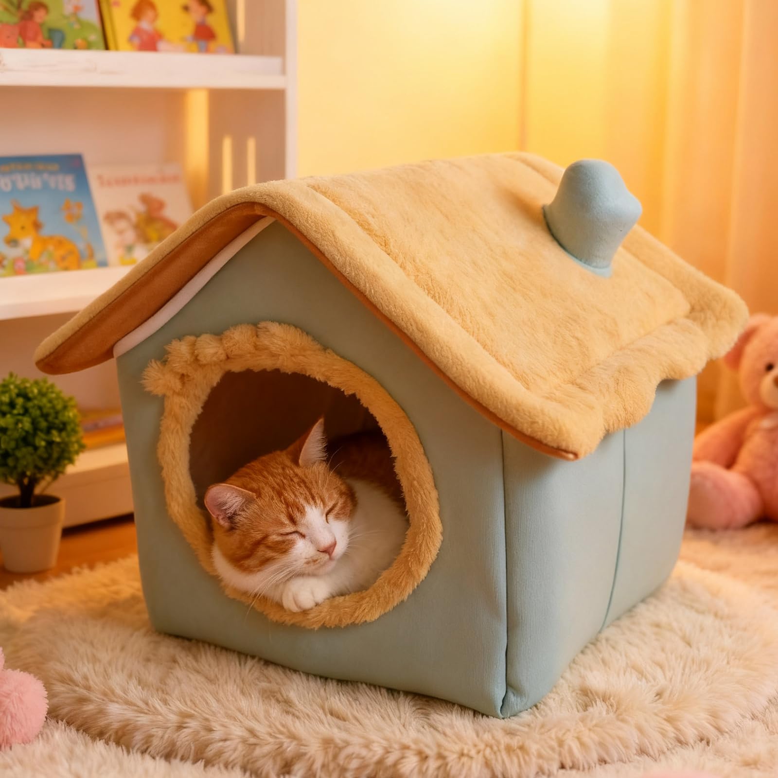 Niche pliable pour chat d'intérieur PETCUTE avec coussin lavable L