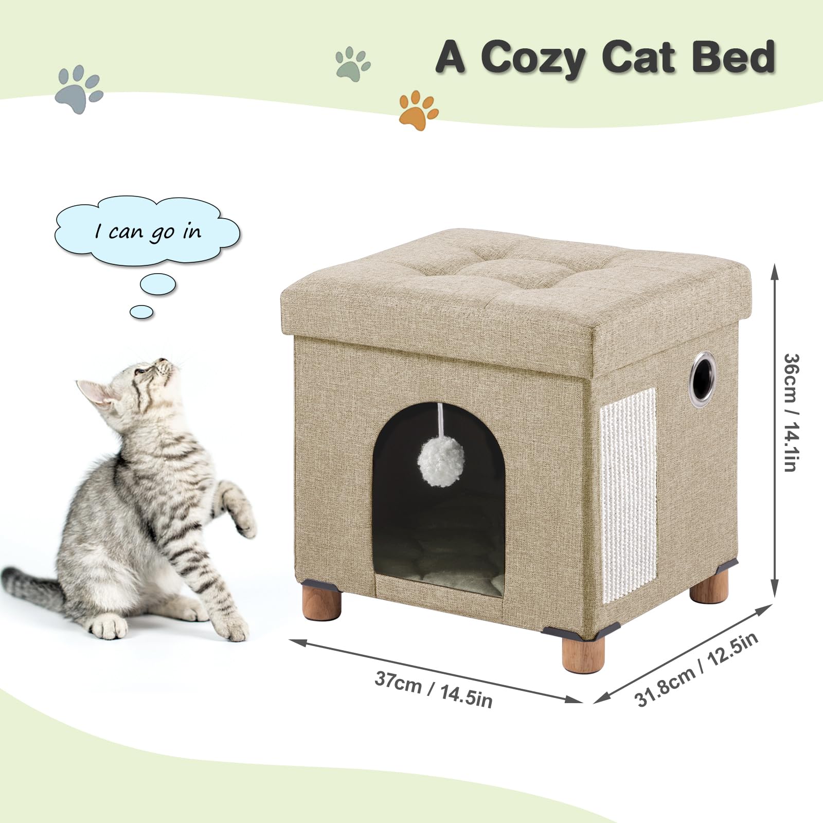 BRIAN & DANY Collapsible Cat Cave for Indoor Cats Multifunctional Cube Cat House with Cat Scratch Board & Ball - Image 2