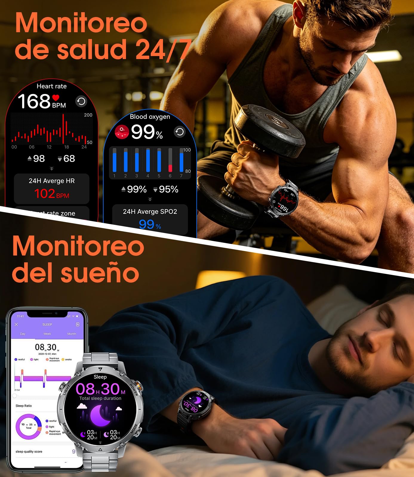 SUNKTA Reloj Inteligente para Hombre 1400 mAh Grado Batería 1,7" HD Llamadas Bluetooth Militar Smartwatch 100+ Modos Deportivo y de Fitness con iOS y Android,Monitor de Salud,sueño,podómetro,Gris