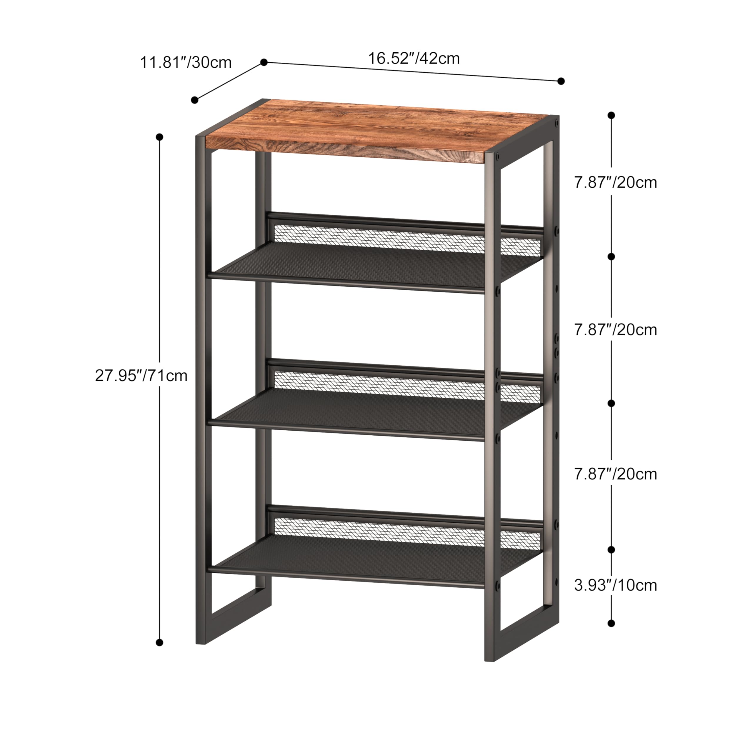 CHEMPFR Schmales Schuhregal mit 4 Ebenen, schmales platzsparendes Regal mit dekorativer Holzplatte und Stahlgeflecht, Eingangs-/Schrank-/Schlafsaal-Organizer, 41 x 30 x 70 cm