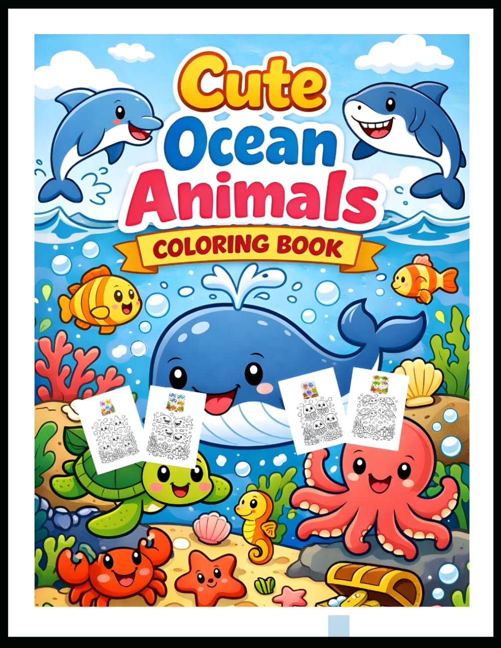 Cute Ocean Animals Coloring Book: Cute & Easy Animal Coloring Pages for Toddlers and Preschoolers | Fun Learning Activity Book for Boys and Girls