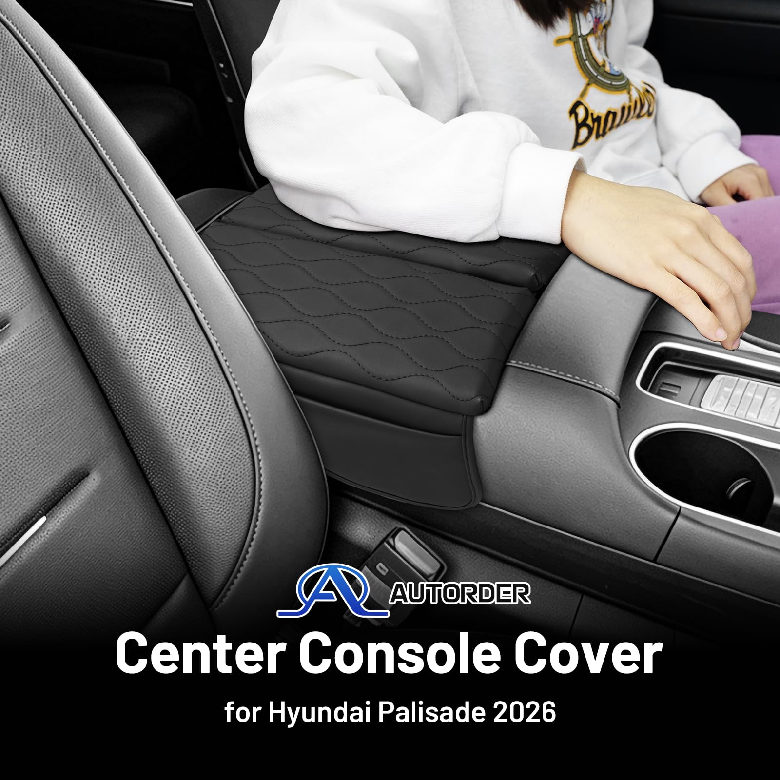 Autorder Copertura per console centrale per Hyundai Palisade (LX3) 2026 Accessori Fodera per cuscino per bracciolo con tasche Borsa in pelle Cuscinetto per console centrale antigraffio per animali