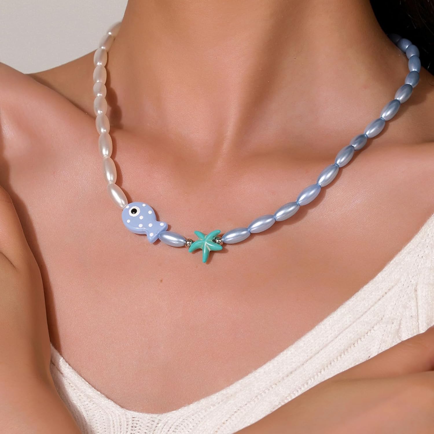 Fish Necklace for Women Starfish Necklace Boho Colorful Beaded Fish Necklaces Summer Beachy Necklaces Beach Trendy Jewelry Gifts - Image 2