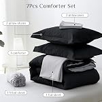 JOLLYVOGUE Ensemble complet de confort 7 Pièces - noir & Lit gris clair dans un sac Ultra-Soft - Alternative pour la perte de vue - Prime 1800 Series avec Conforteur, Draps, Shams & Carcasses d'oreillers