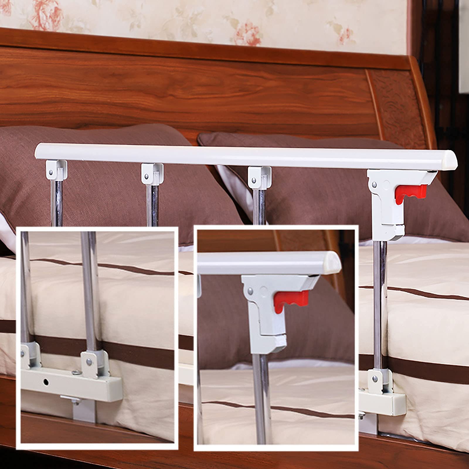 Barandilla de Cama Plegable para Adultos Mayores, Barra de protección de Metal para Hospital, Barra de protección para Adultos, 50 cm de Altura, Color Blanco Plateado/9 velocidades