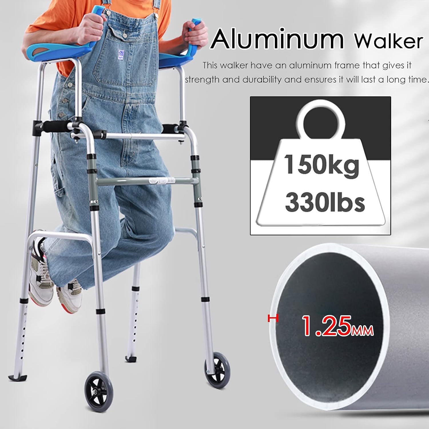 Andador Vertical Ligero, Andador Plegable para Personas Mayores, Andador con Ruedas para Ponerse de pie con apoyabrazos, para Adultos Mayores discapacitados, B