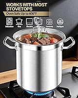 Vista 5 de Olla de Acero Inoxidable con Tapa – 24 Cuartos (6 Galones) Olla de Cocina Resistente para Sopa, Guiso, Pasta – Uso Comercial y Doméstico, Fácil