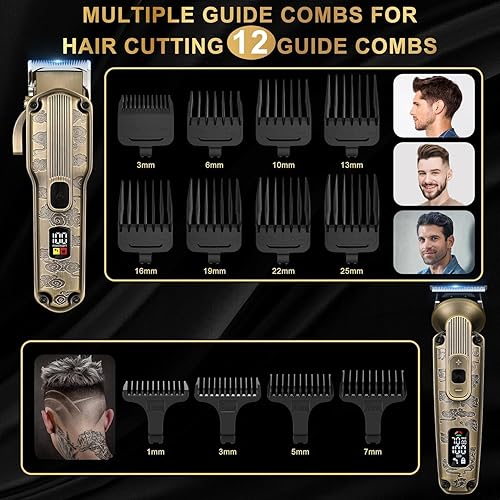 Miniatura 5 de Cortadora de pelo profesional para hombres, kit de corte de barba para hombre, recortadora de pelo, afeitadora inalámbrica de peluquería y
