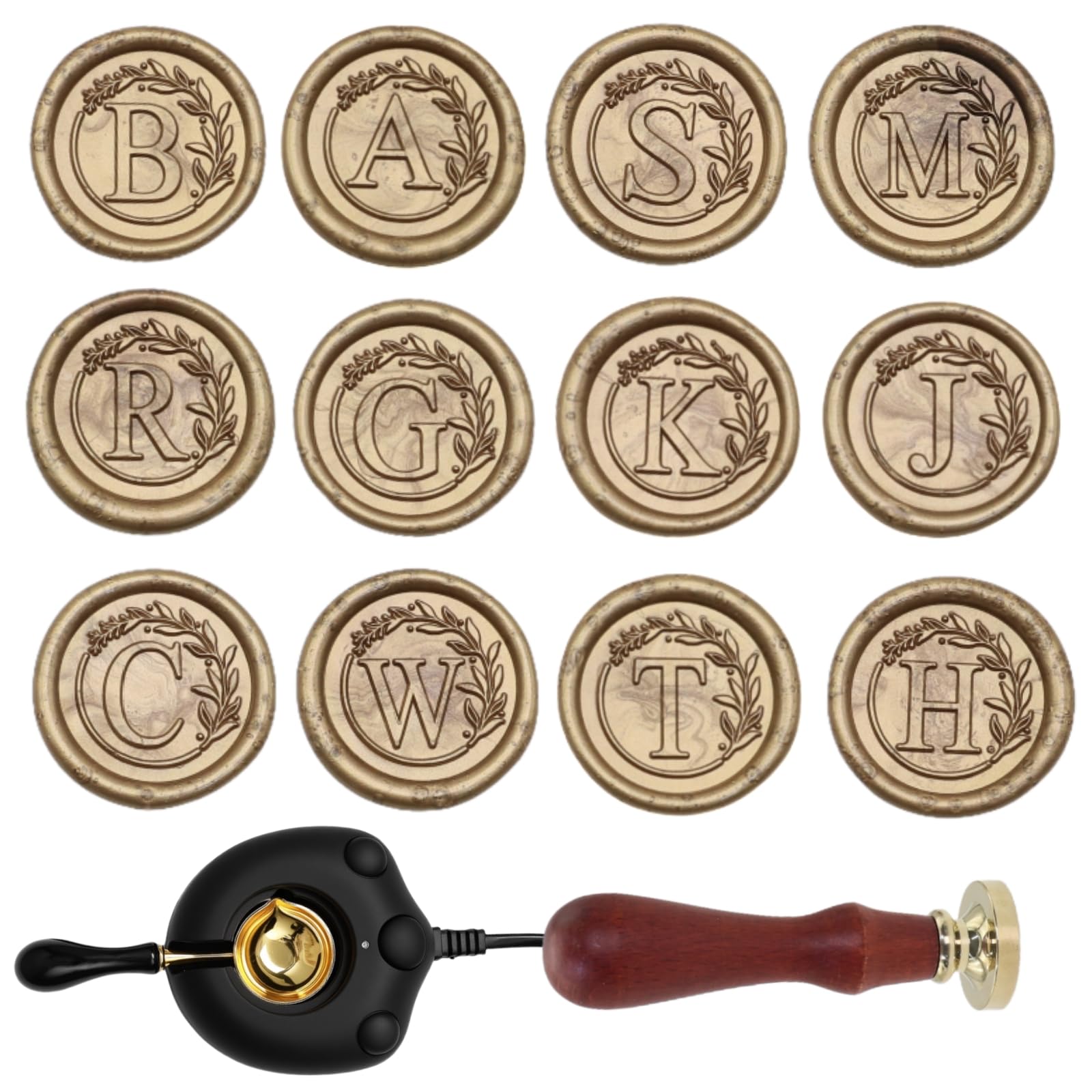 Kit di 732 timbri per ceralacca con scaldacera elettrico, timbro per sigillo con lettera dell'alfabeto A, perline in 28 colori assortiti, cucchiaio, kit di ceralacca (A)