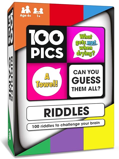 100 PICS Riddles Travel Card Game - Family Brain Teasers, Pocket Puzzles For Kids And Adults