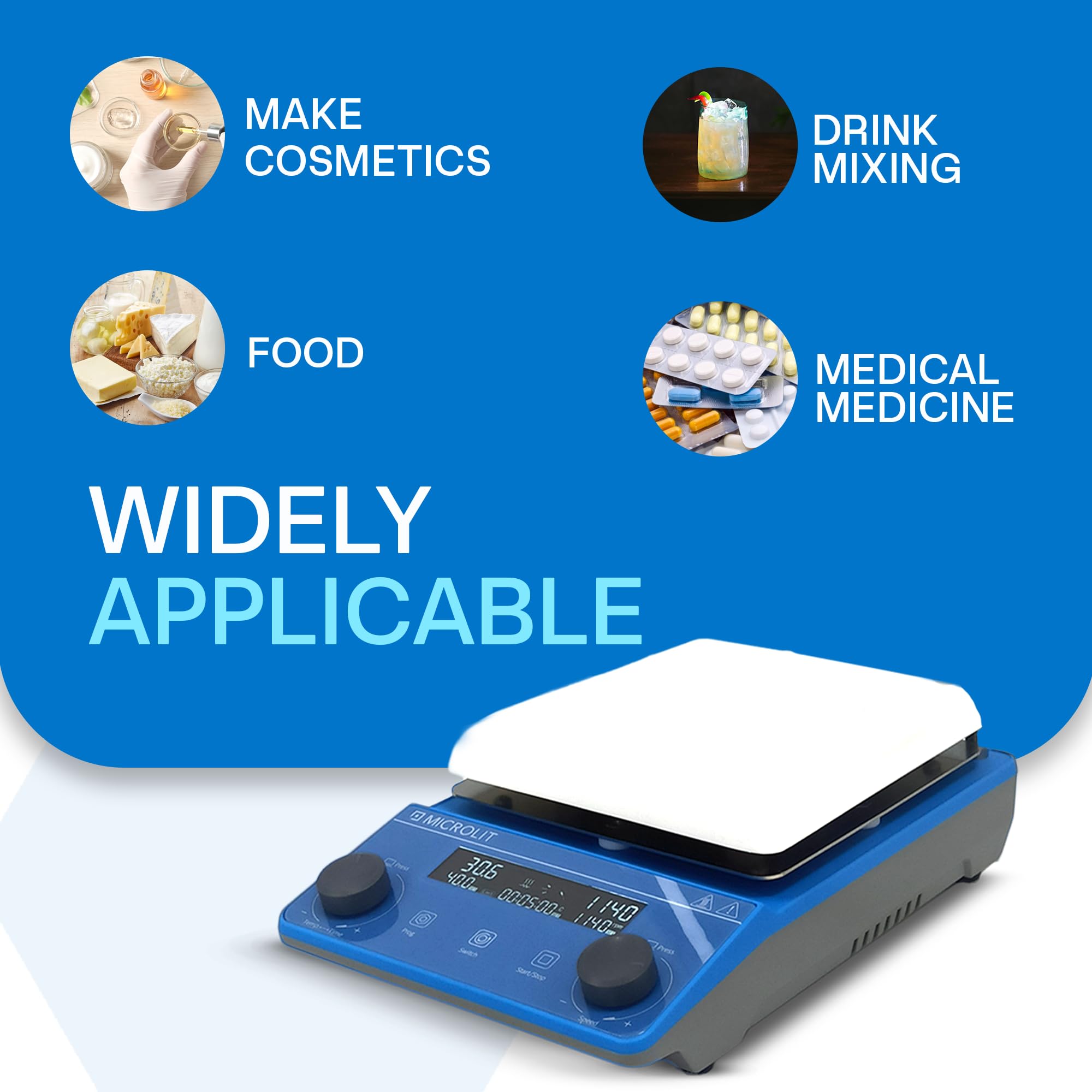 Microlit - Agitador magnético de placa caliente con visualización LCD, sensor de temperatura incluido