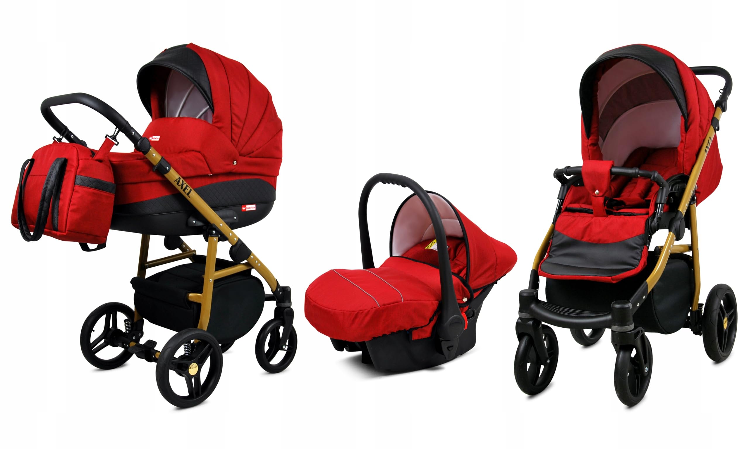 BabyLux® Bambini Passeggino Completo Set 3 in 1 - Axel - incl. Navicella, Canna, Seggiolino Auto - Carrozzina Neonati Sistema Combinato - con Borsa fasciatoio, Copertura antipioggia ecc.
