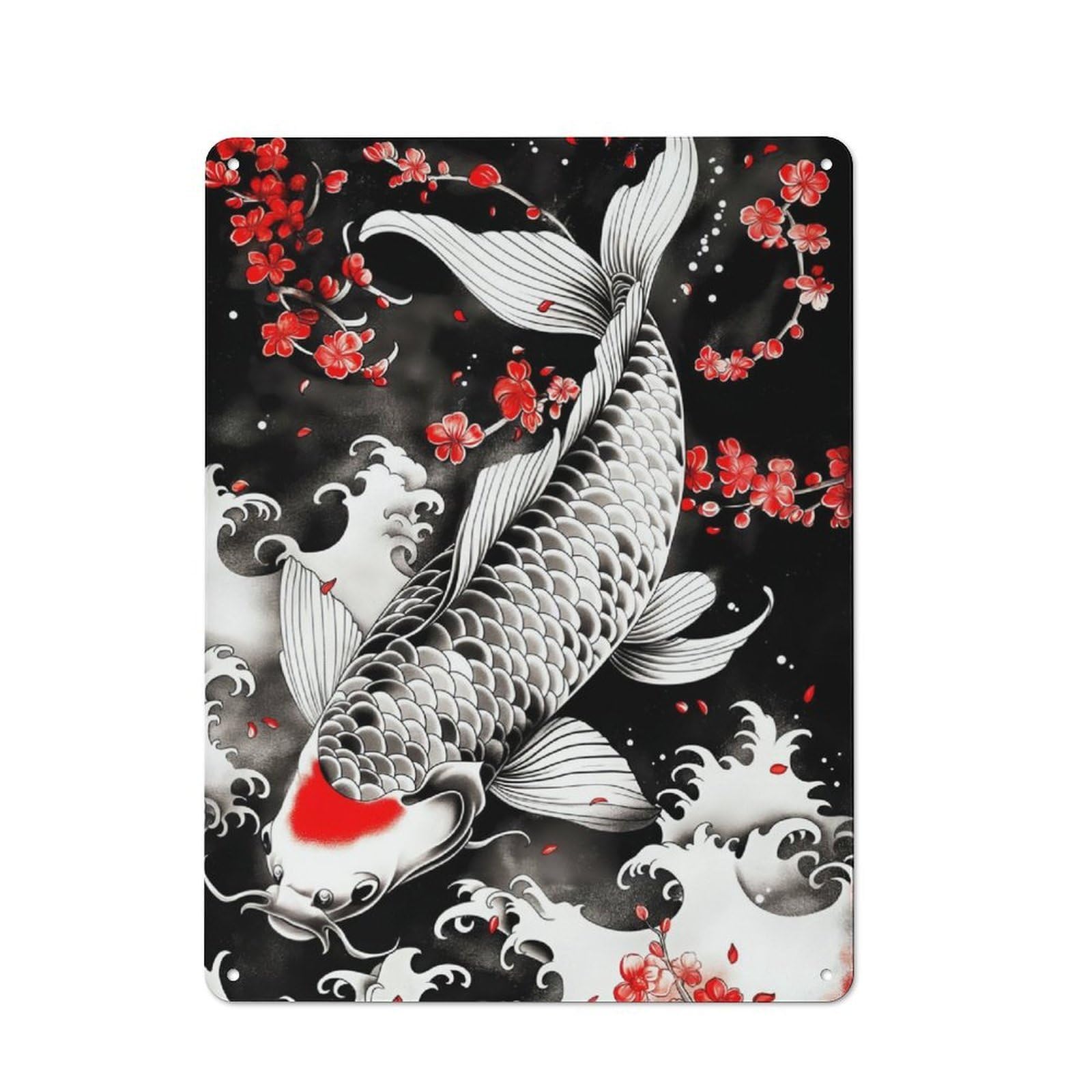 Junmoney Koi Fish Pond Art Metal Sign 40X30cm With For Home Bar Wall, Rustic Decor, For Collectors Decorating Home Bars And Entertaining Spaces