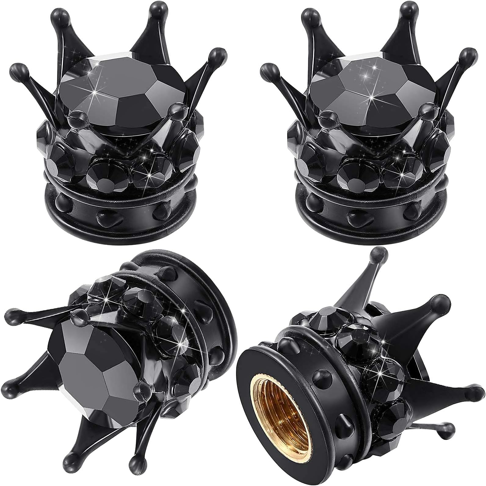 4 Pcs Tire Valve Stem Caps, Black Crown Valve Stem Caps, Bling Sparkling Acrylic Dustproof Universal Car Tire Valve Caps, Good Sealing, Accessories for Car Auto (Black)