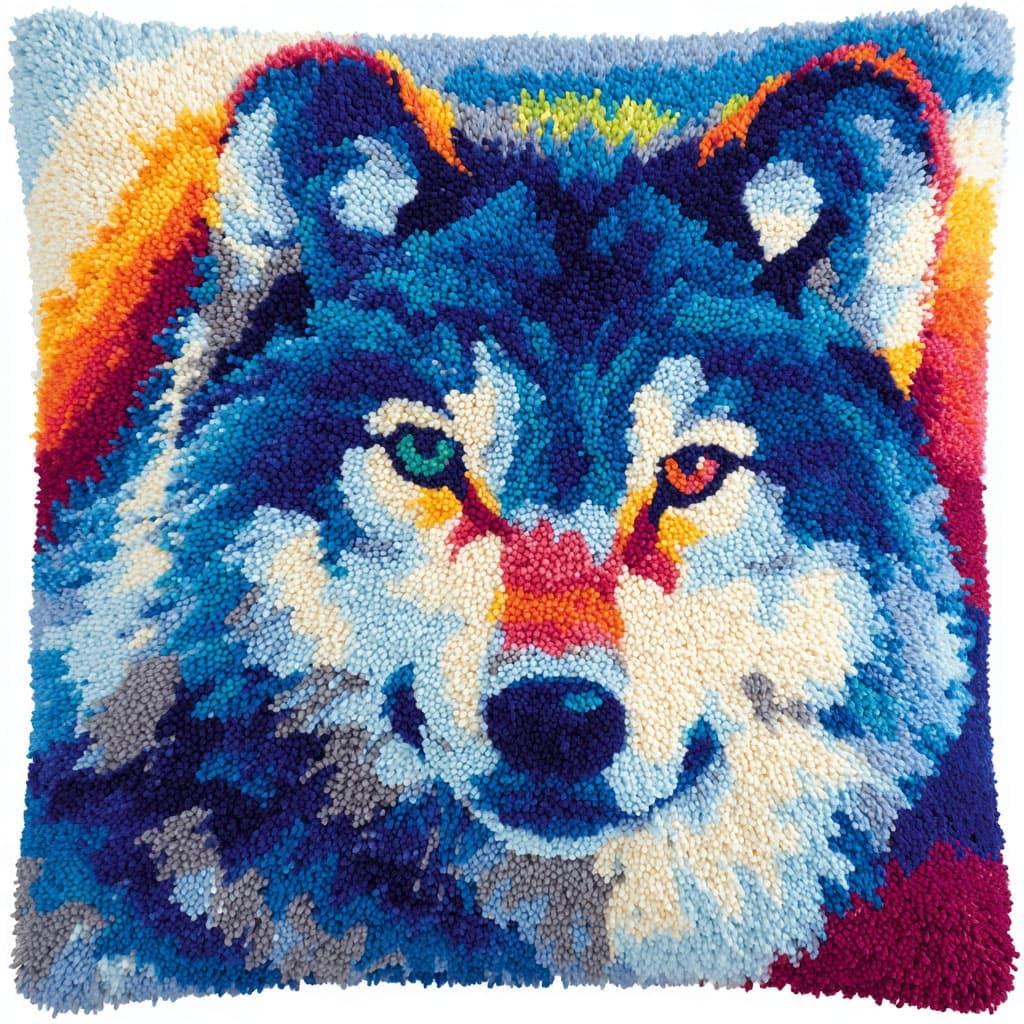WallustrioaW Latch Hook Cushion Kits for Adults,Animal Wolf