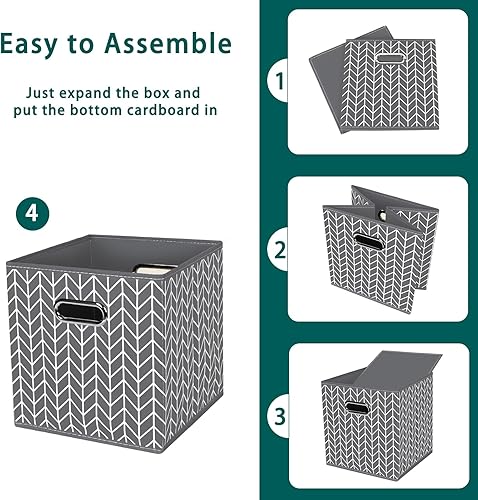 Vista 272 de Cubos de almacenamiento plegables negros, caja de almacenamiento de tela, cestas organizadoras con asas dobles para organizador del hogar