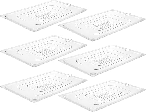 CURTA Paquete de 6 tapas para bandeja de alimentos, cubierta de policarbonato NSF con muescas con asa, plástico transparente CURTA Paquete de 6 tapas para bandeja de alimentos, cubierta de policarbonato NSF con muescas con asa, plástico transparente