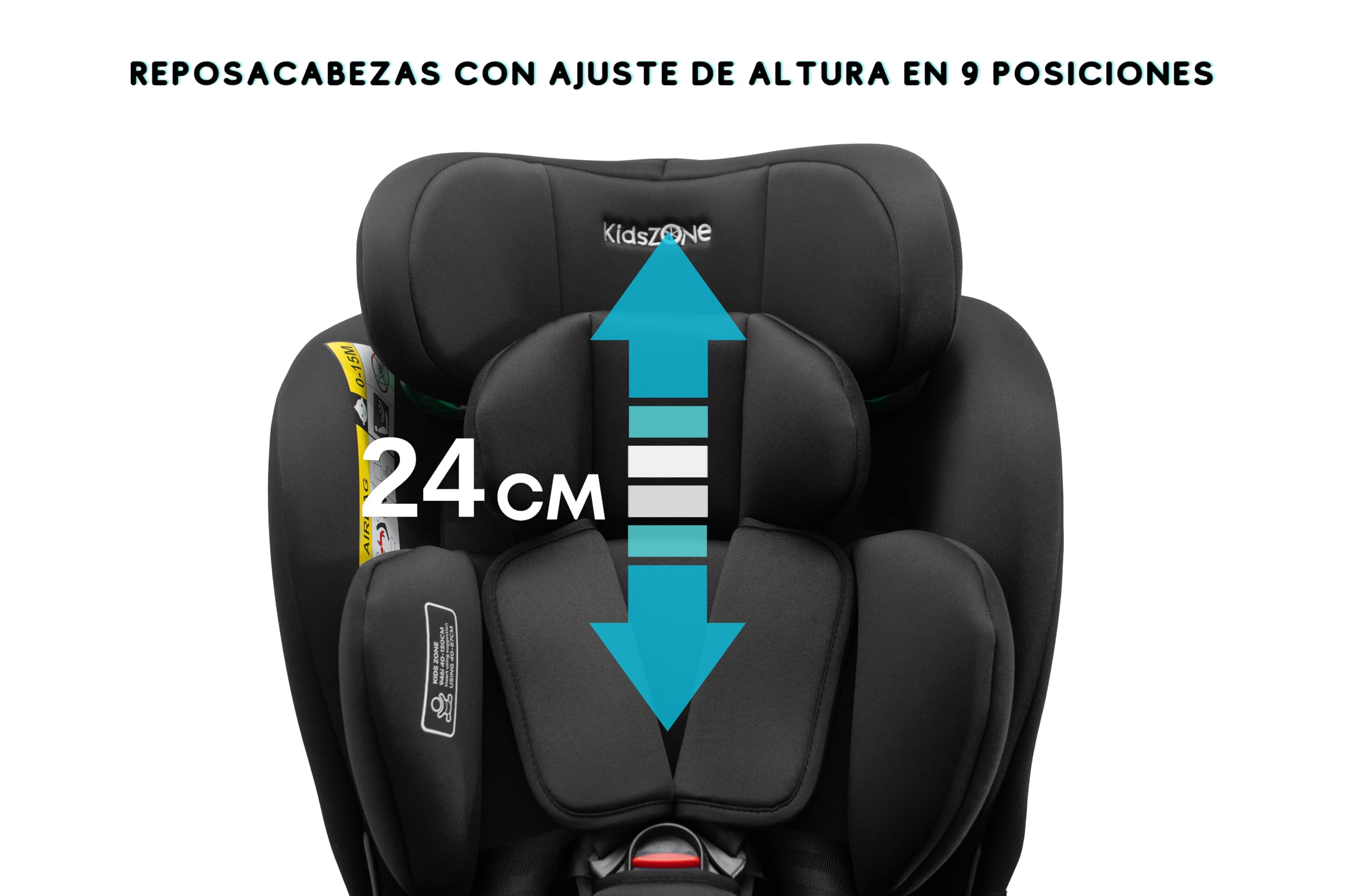 KidsZone Silla de Coche Isofix Giratoria 360° - Silla Coche Bebe Grupo 0+/1/2/3 0-36kg, 0-12 años, 40-150 cm - Reclinable, Ajuste de Altura – i-Size ECE R129, Negro