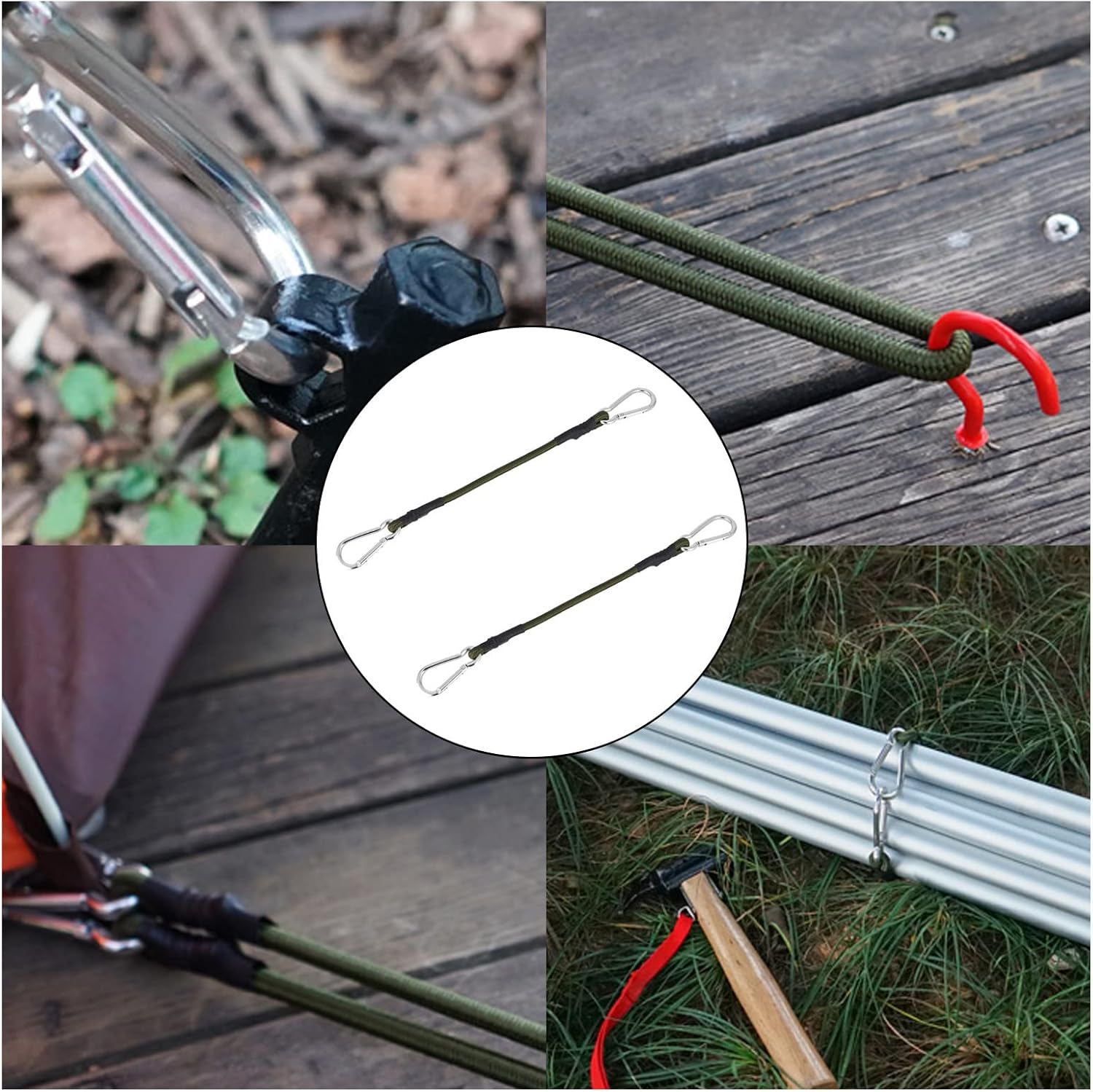 2 Pcs Elastic Bungee Cords with Carabiner Clips Bungee Straps for Tarpaulin Waterproof Heavy Duty Bungee Ropes for Caravan Camping Luggage Traveling Motorcycle Car Trunks Bicycle Securing
