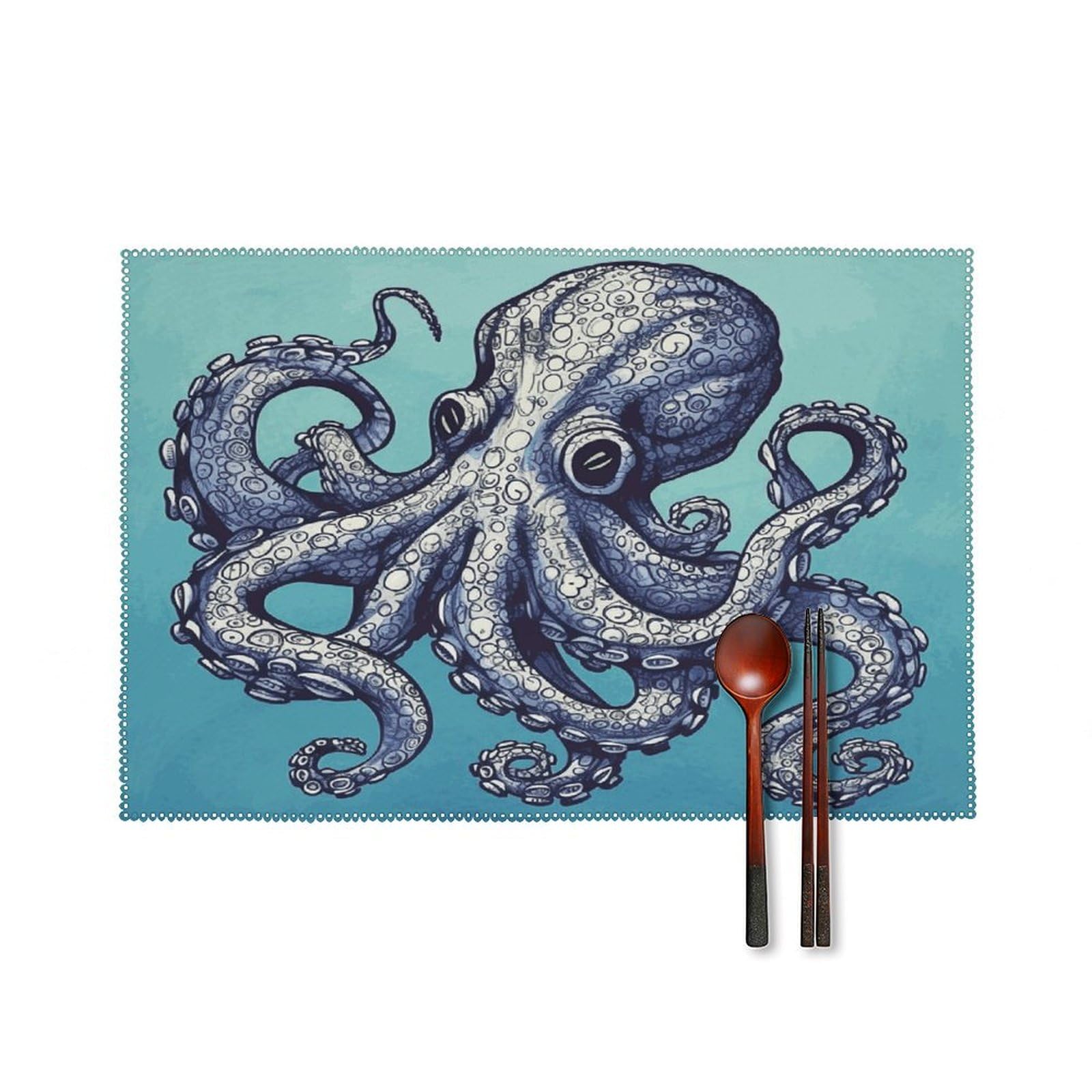 Octopus Design Placemats Set of 4 Heat Resistant Non-Slip Place Mats for Dining Table Washable Placemat Wipeable Dining Table Mat Canvas Place Mats Dining Table Decor