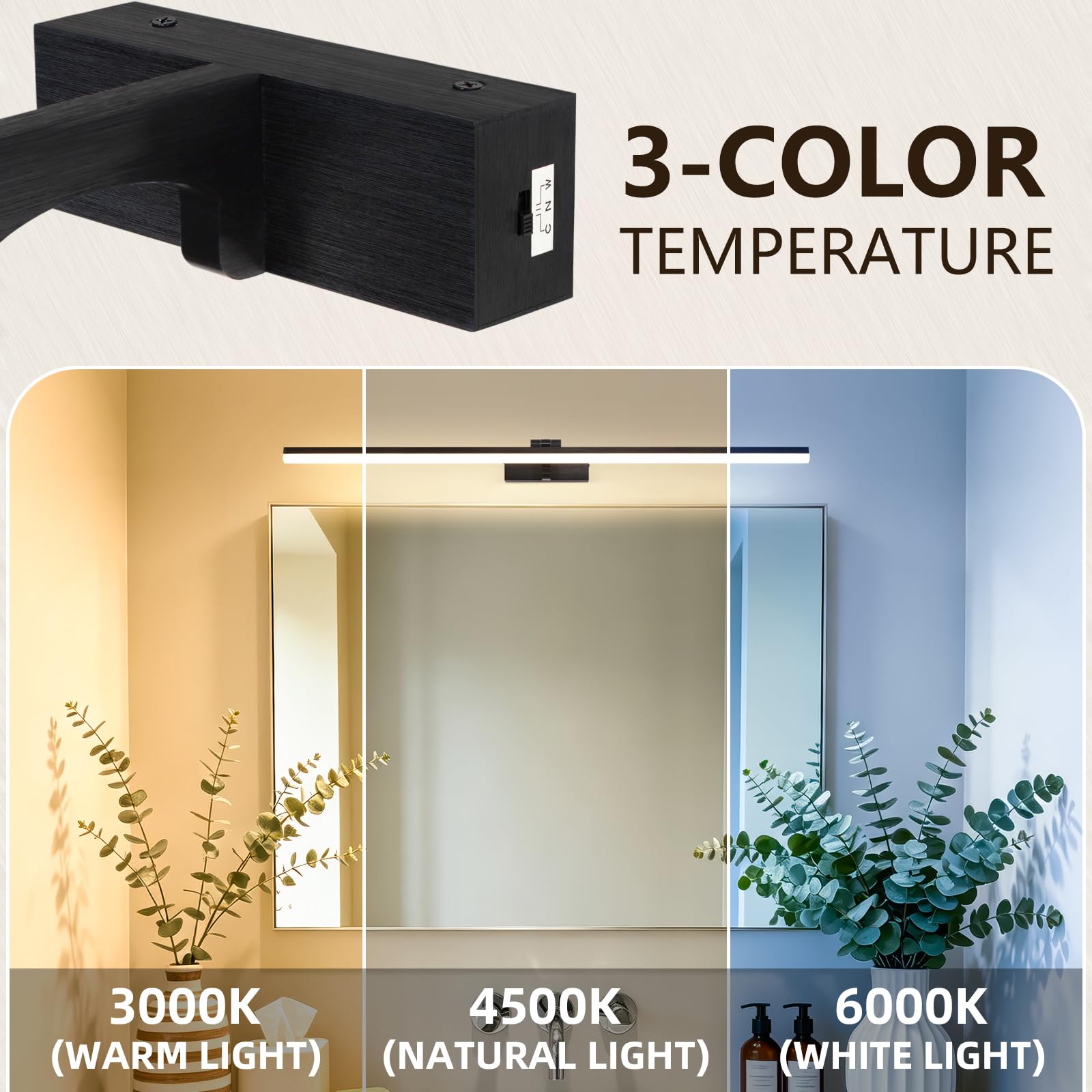 Lampe Miroir LED Salle de Bain 80cm 3 Températures de Couleur 180° Rotatif 1820LM 16W IP44 3000K/4500K/6000K