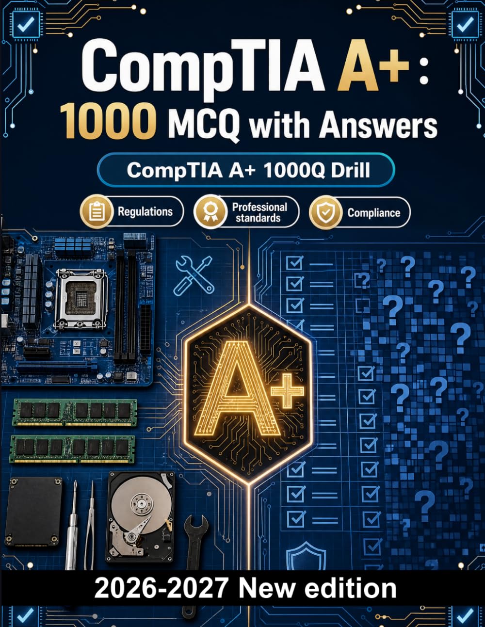 CompTIA A+ (2026/2027) : Revision Bank: 1000 Questions: Hardware troubleshooting, BIOS and boot issues, storage, networking and wireless security — focused certification preparation