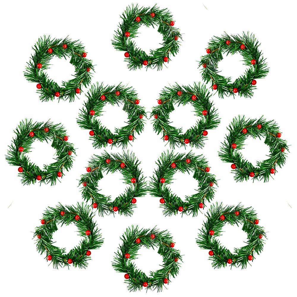 YBB12Pcs Christmas Candle Rings, Small Artificial Red Berry Wreath Candle Holder Rings, Fits 3 Inch Pillars Candle Tapers for Rustic Wedding Centerpiece Christmas Table Decoration