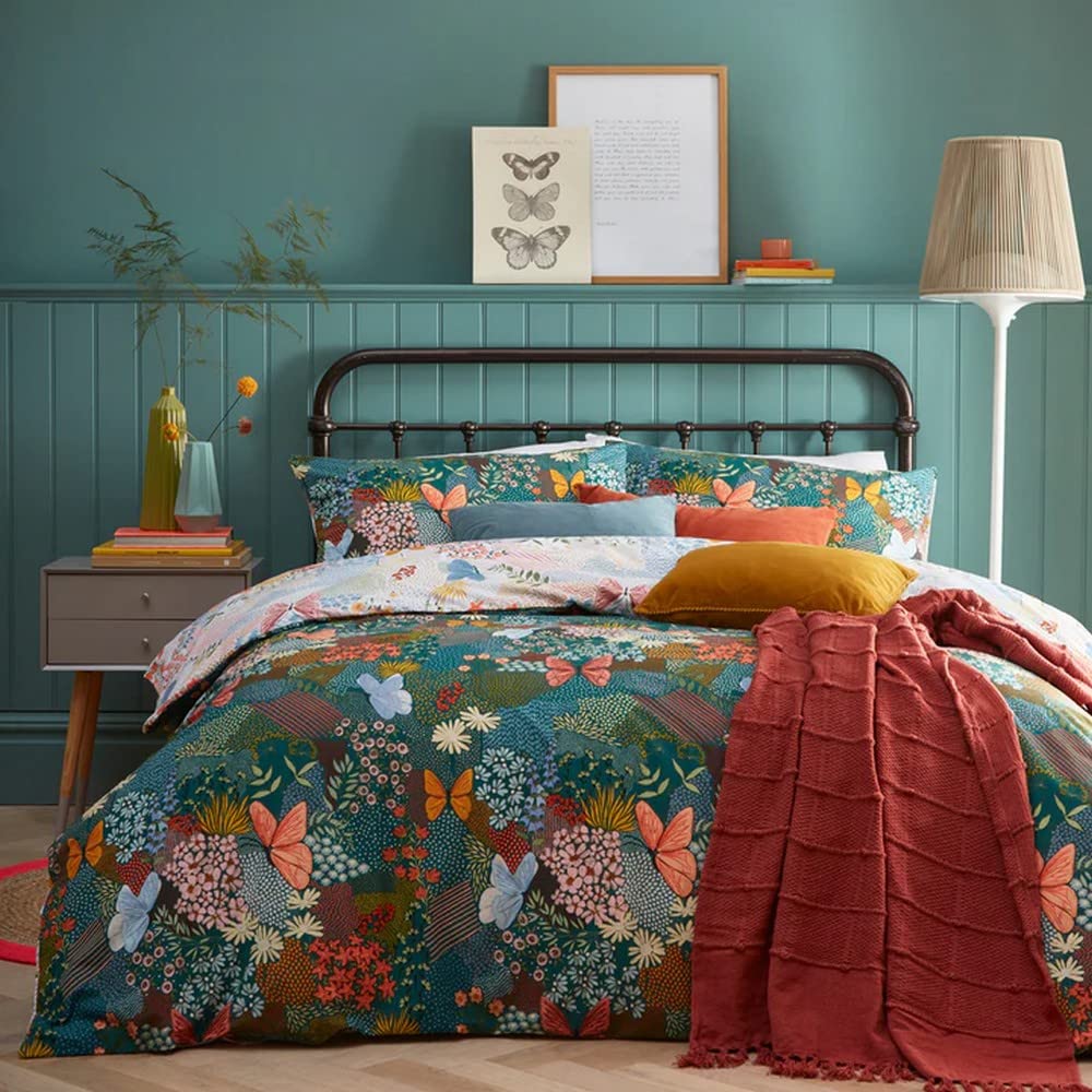 Furn Forage Floral Reversible Duvet Cover Set in Teal | Size: Single