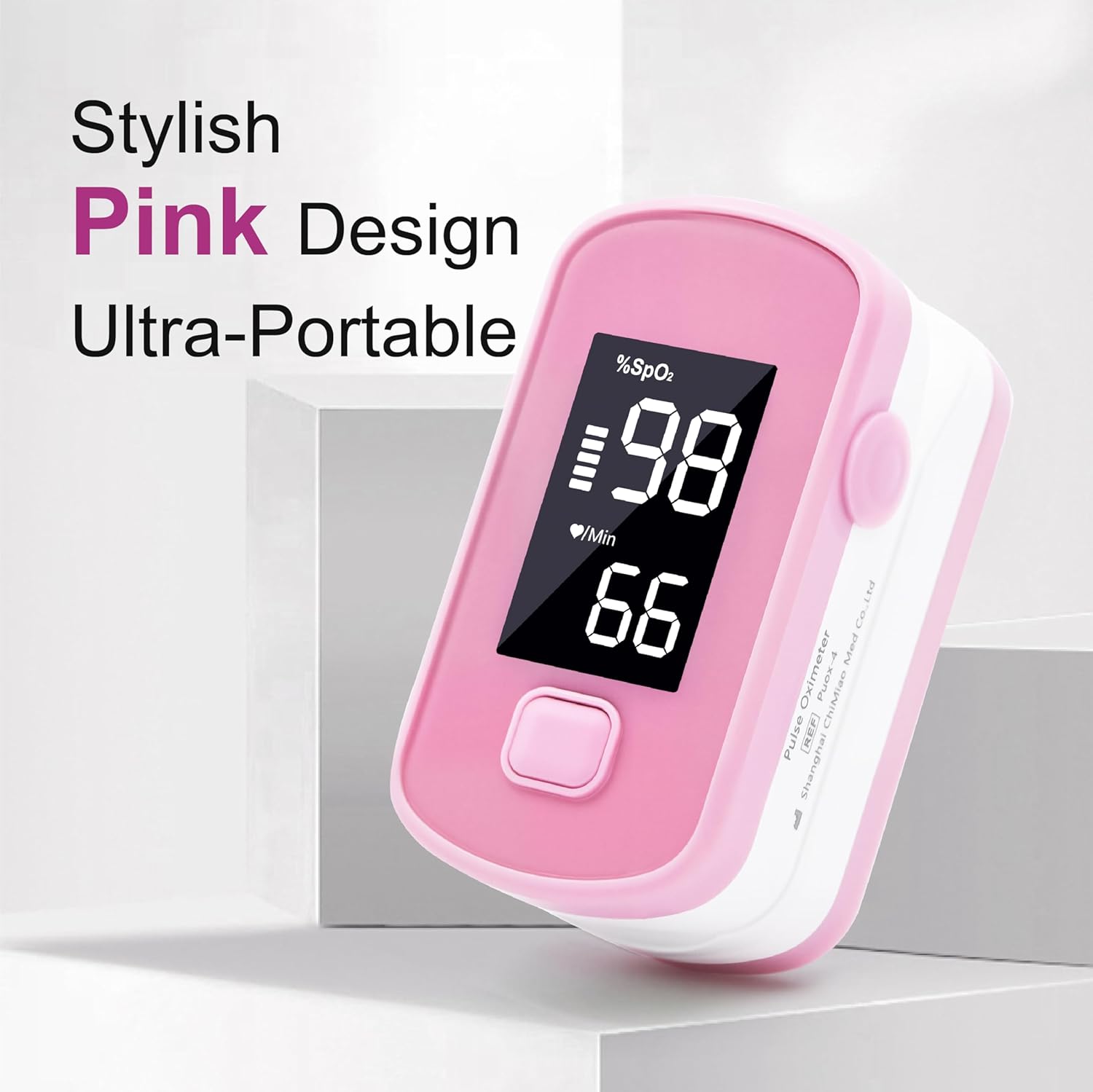 Pink Fingertip Pulse Oximeter,Blood Oxygen Saturation Monitor for Kids Adults, High Accuracy O2 Meter for All Skin,Battery and Lanyard Included (Pink)