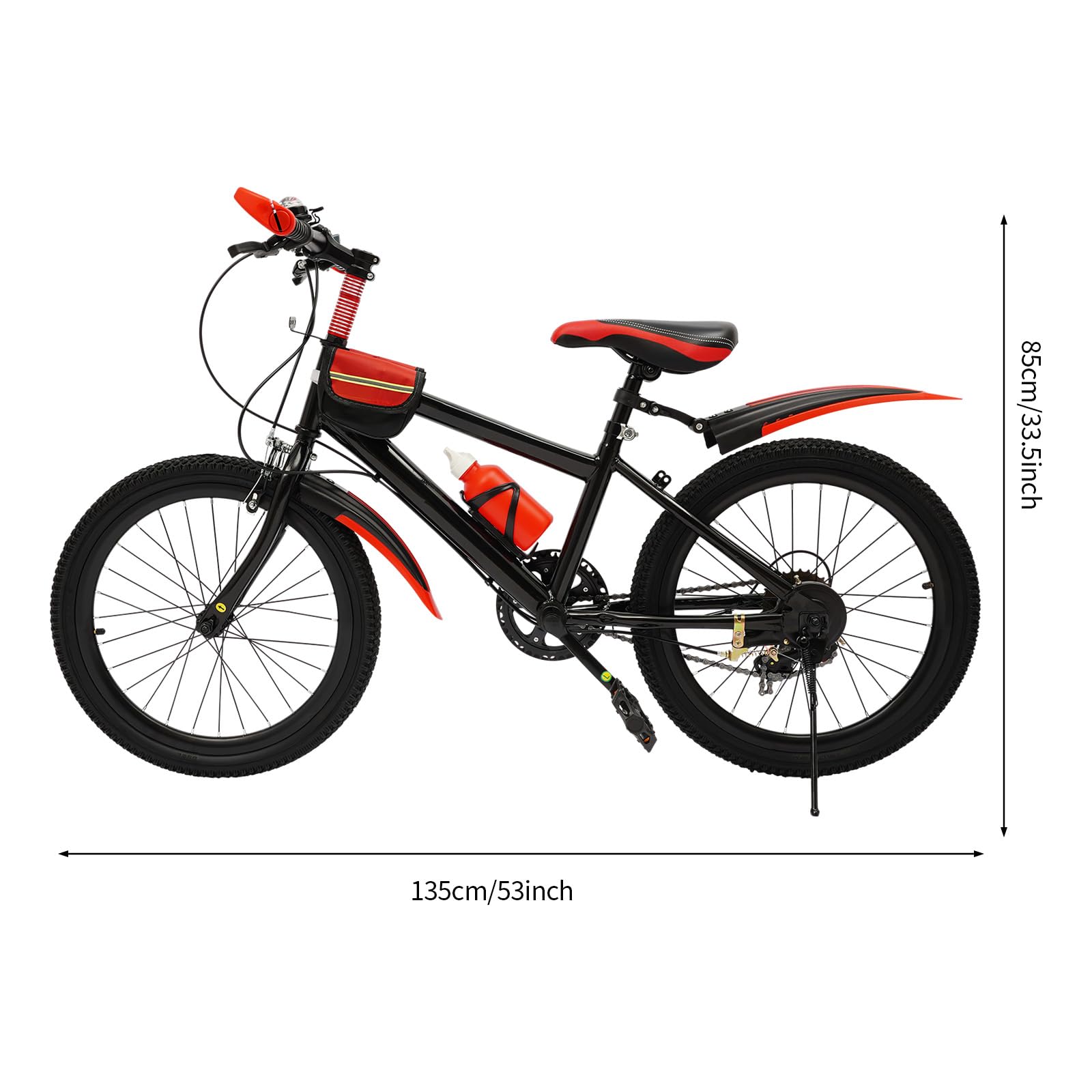 Bicicletta Mountain bike per bambini 20 pollici, cambio a 7 velocità MTB Rosso Nero, telaio in acciaio, freno a V, retromarcia, sospensione, sella regolabile in altezza per bambini 130-150