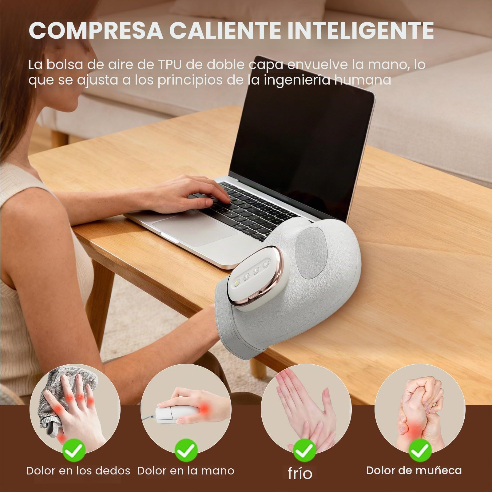 Masajeador de mano con compresión y calentamiento, masajeador de mano inalámbrico USB, 3 modos de masaje, masajeador de mano, para aliviar la artritis, enfermedades de las manos, regalos para