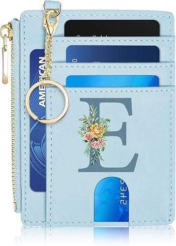 Rvelidode Slim Card Holder for Women, Initial Slim Wallet for Women RFID Blockin