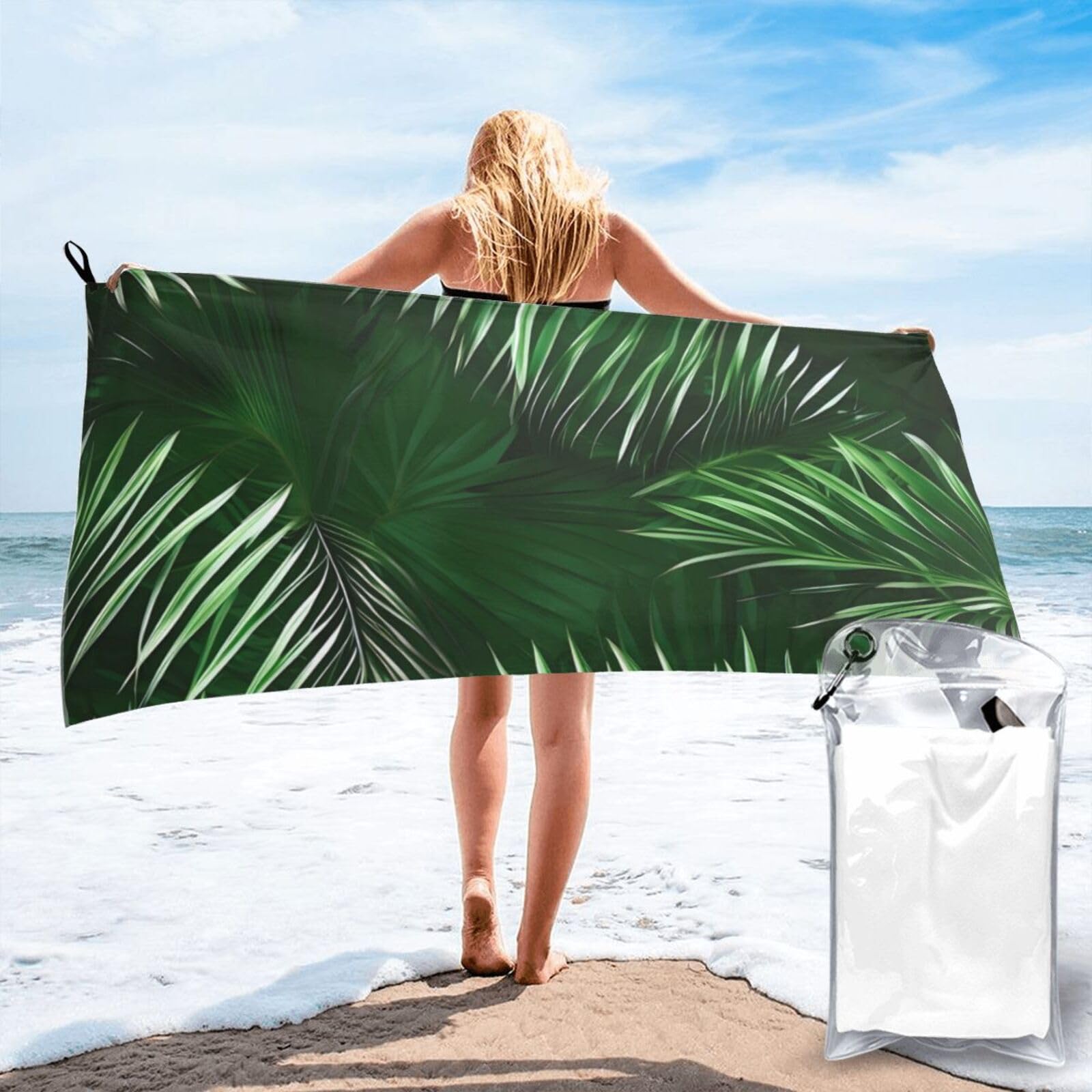 JBJGKHLP Green Leaves Of Palm Tree Tropical Plants Print Quick Dry Portable Towel For Beach Camping Hiking Yoga Fitness Outdoor Adventures