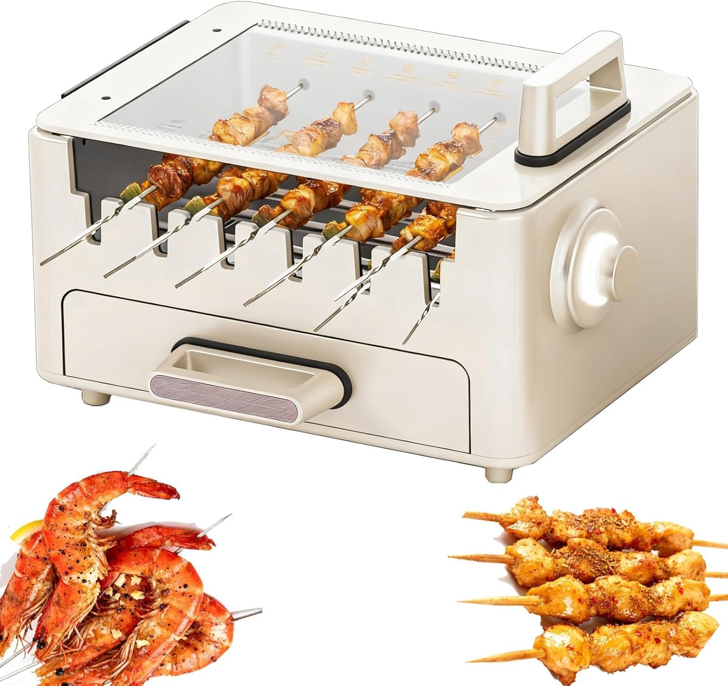 YXYLJOZ Electric Kebab BBQ Grill, Smokeless with Rotating Skewers, Non-Stick Design and Adjustable Thermostat for Backyard, Camping and Party Cooking