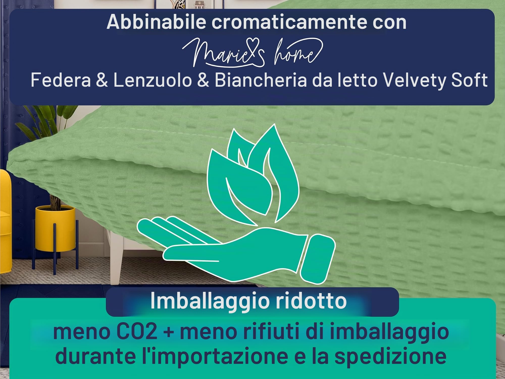 Set di biancheria da letto in seersucker, 135 x 200 cm, 1 federa 80 x 80 cm, biancheria da letto estiva con federa 1616.2356, 135 x 200 cm + 80 x 80 cm, colore salvia