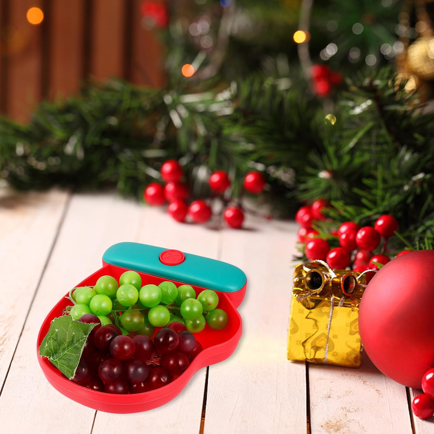 Xmas Fruit Tray Mitten Shaped PP Serving Dish with Fork Storage