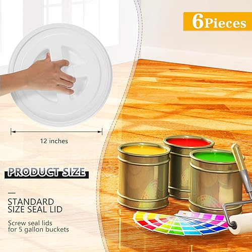 Miniatura 2 de 6 tapas de cubo de 5 galones, tapas de plástico para cubeta de almacenamiento, tapas de rosca a prueba de fugas, juegos de tapas para cereales,