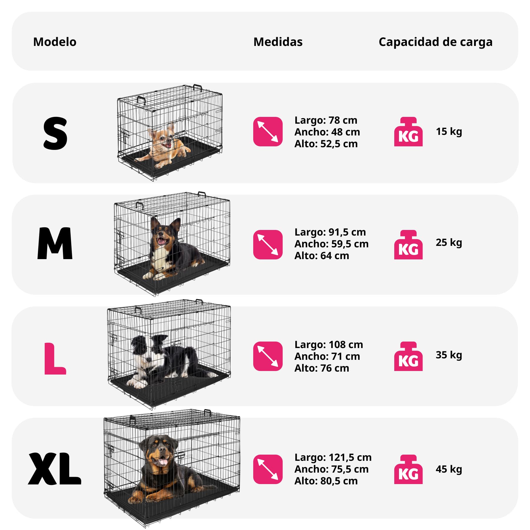 tectake® Jaula para Perros Plegable 108 x 71 x 76 cm con 2 Asas de Transporte, Resistente, Plegable Doble Puerta con Cierre y Bandeja Extraíble, Transportin Mediano Perro, Fácil Limpieza - L
