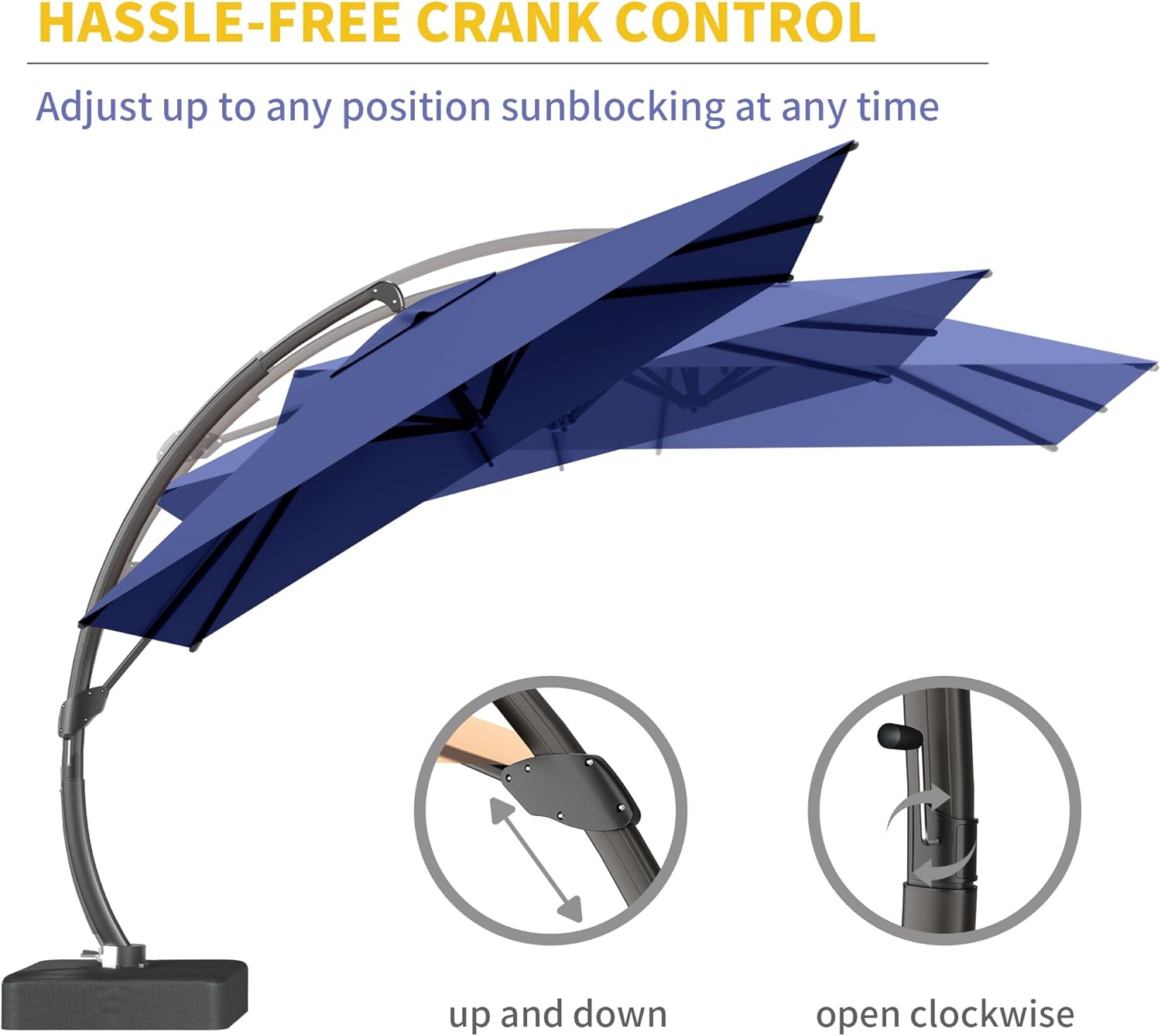 Kingdura 10X10 FT Offset Cantilever Patio Umbrella with Base Included, Large Square Aluminum Outdoor Umbrella Shade, 360° Rotation & Infinite Tilt, Heavy Duty Frame for Deck Pool Backyard, Navy blue